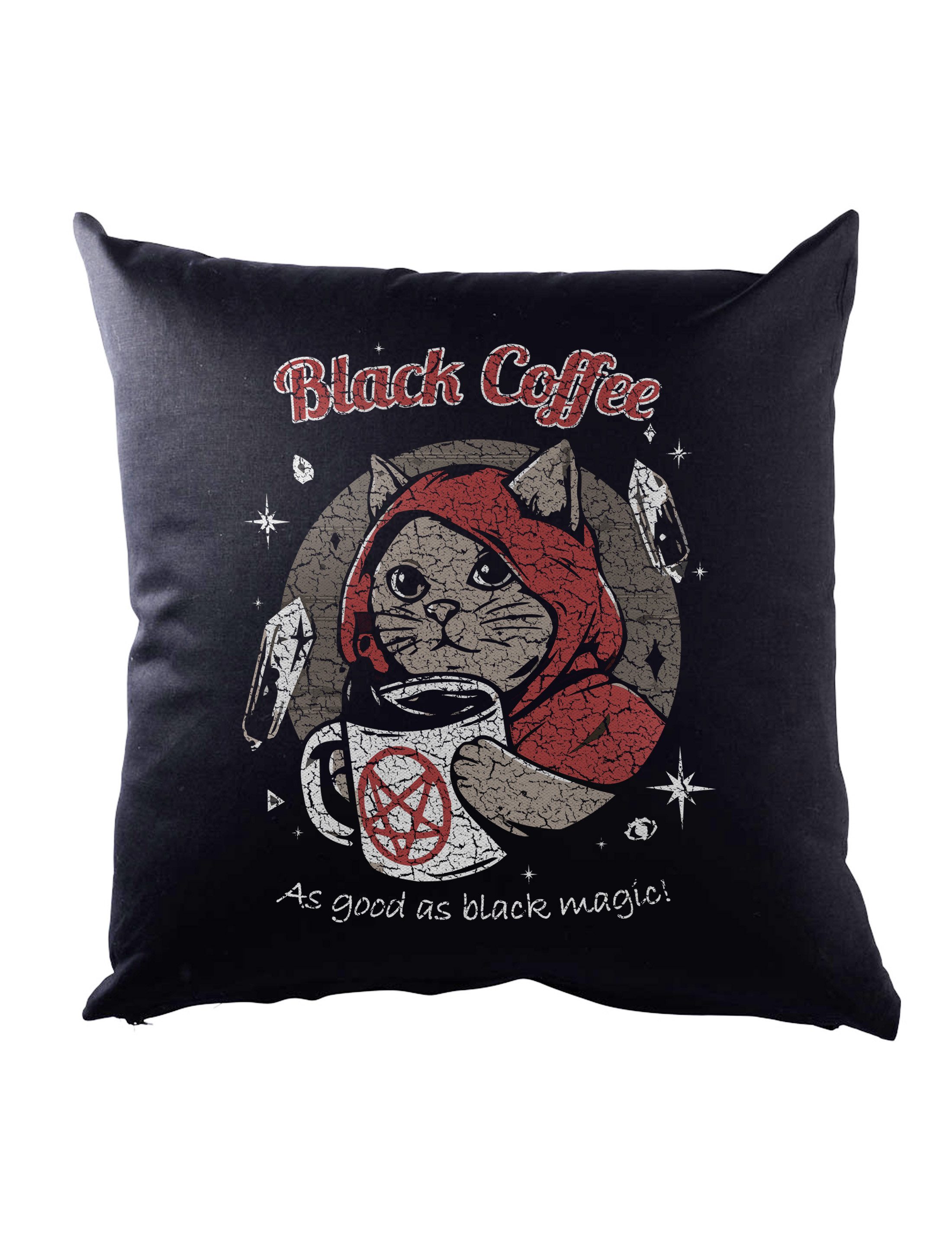 Dekokissen Black Coffee Magic Dekokissen Caffeine Katze Kaffee Hexe Witch Cat