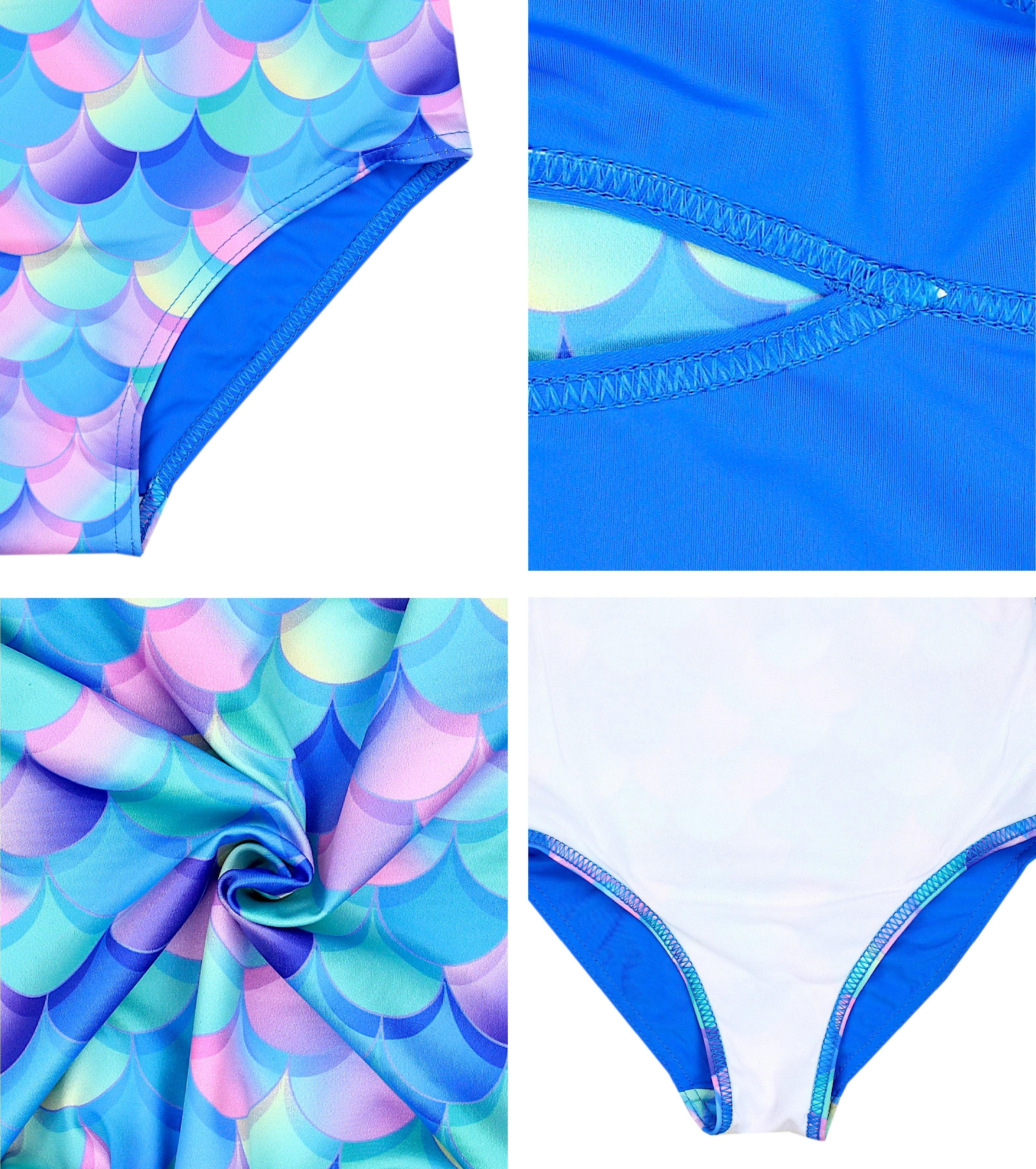 / Aquarti Rosa Blau Badeanzug / Violett Print Ringerrücken Badeanzug mit Mädchen Meerjungfrau Aquarti