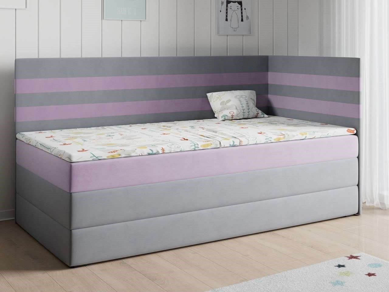 MKS MÖBEL Kinderbett MIKO 3, Jugendzimmer, Kinderzimmer, 90x200 Grau Violett für Polsterbett Boxspringbetten und