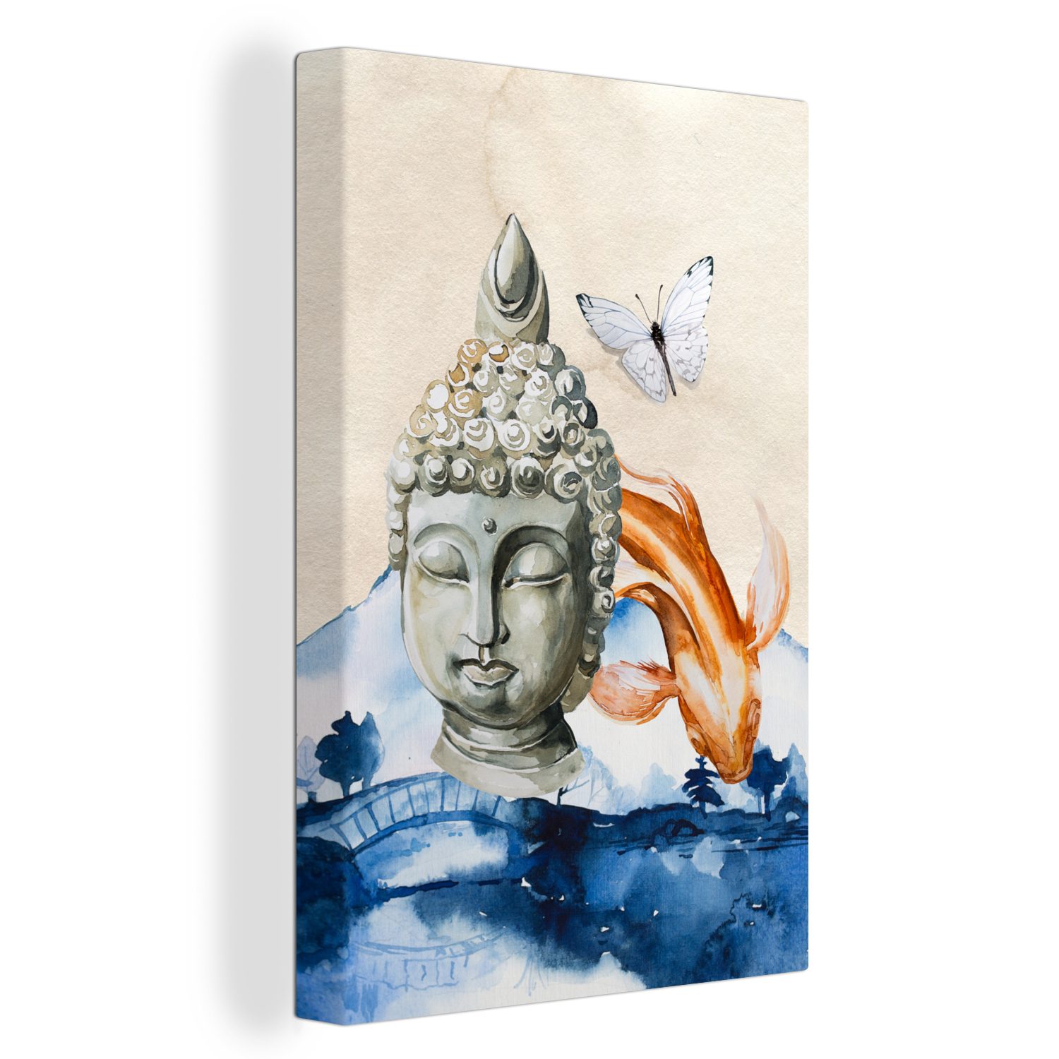 OneMillionCanvasses® Kopf (1 inkl. Zackenaufhänger, Gemälde, Leinwandbild Buddha 20x30 Leinwandbild St), - - fertig Wasser, cm bespannt