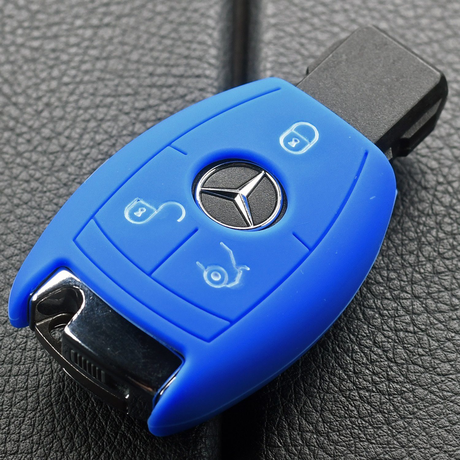 mt-key Schlüsseltasche Autoschlüssel Softcase Silikon Schutzhülle Blau, für Mercedes Benz W212 S212 C207 A207 CLS CLA 117 W242 W246 W176 W221