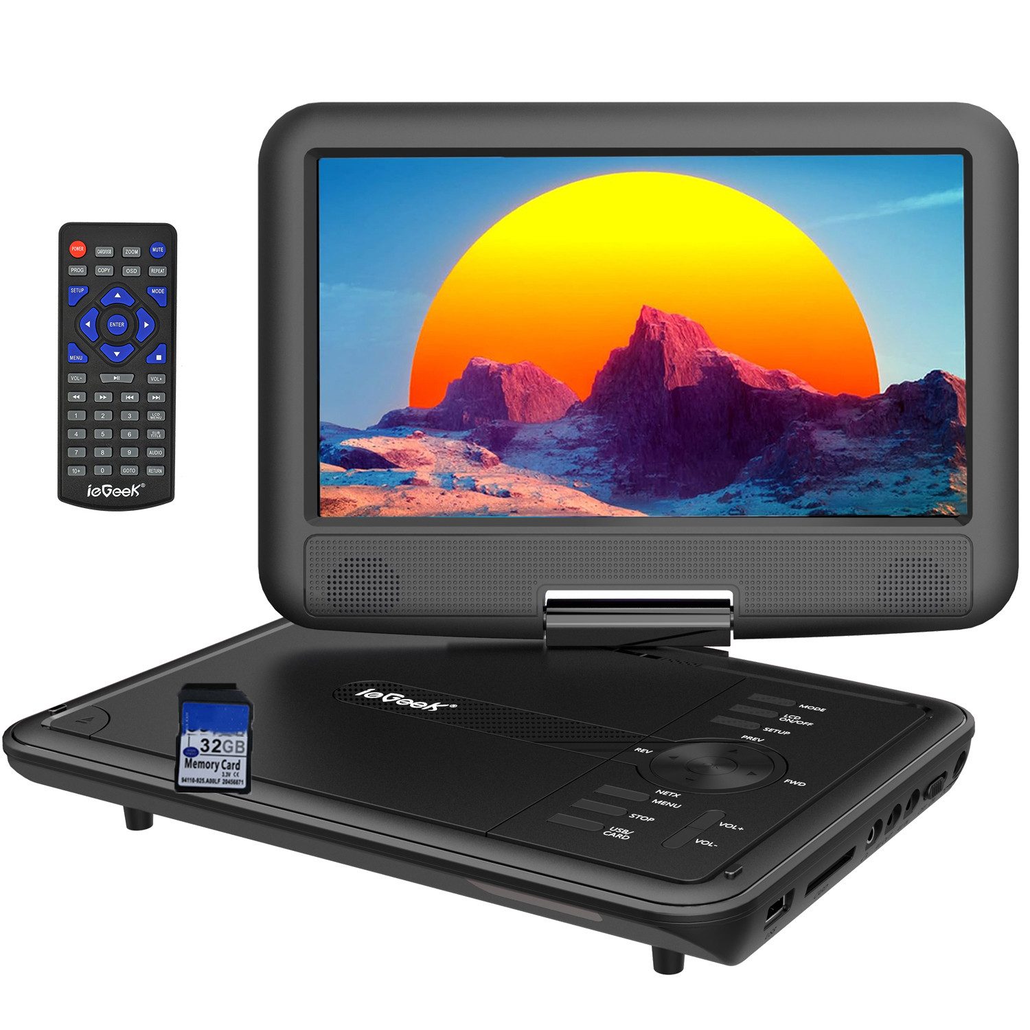 TWUFY 11,5" Tragbarer DVD-Player mit 9,5" HD-Schwenkbildschirm Portabler DVD-Player (6 Stunden Akkulaufzeit, Sync-TV/USB/TF-Karte-Unterstützung)