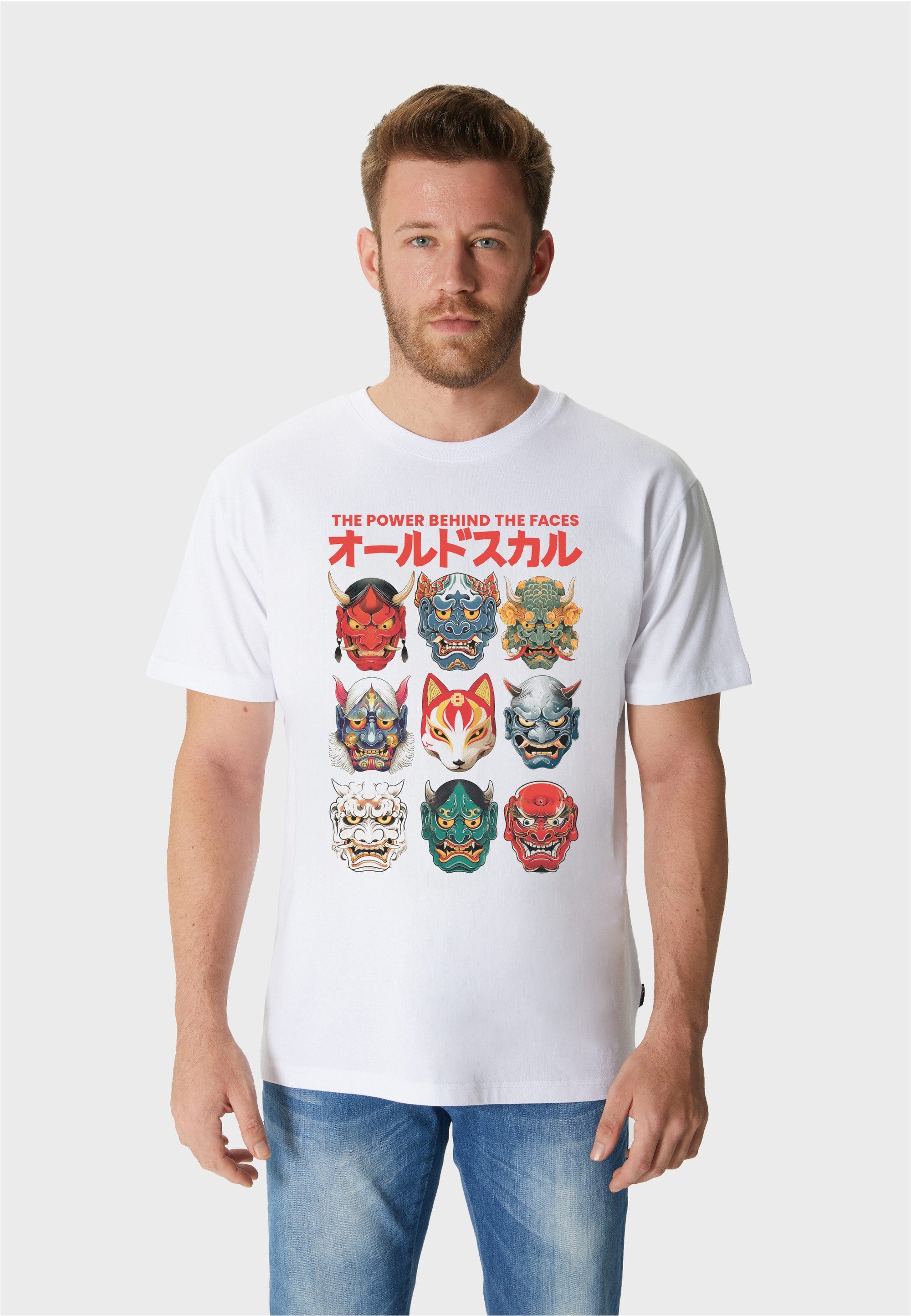 Oldskull T-Shirt Asian Iconic Japanese Masks Graphic mit buntem Fotodruck