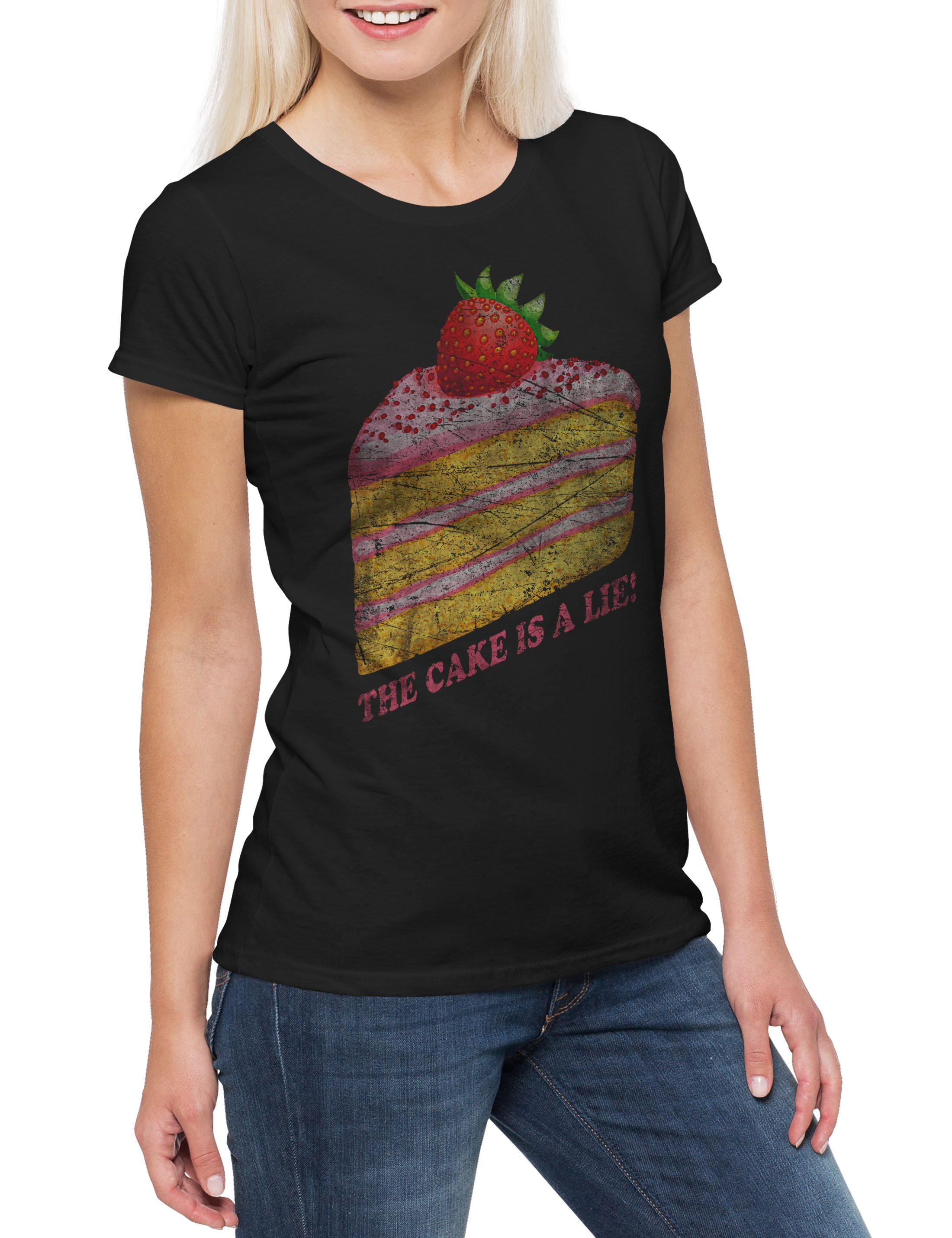 Print-Shirt The Cake Is A Lie Damen T-Shirt Game Gamer Shooter Portal Kucken