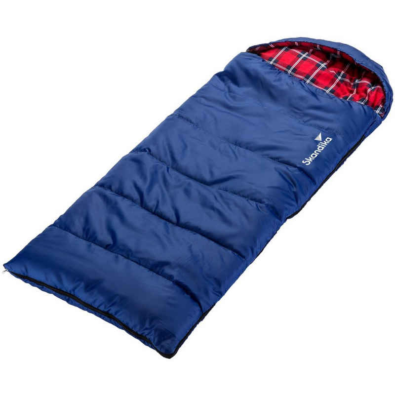 Skandika Schlafsack Dundee Junior 175 x 70 x 10 cm (blau/rot-kariert), Outdoor Camping Schlafsack für Kinder