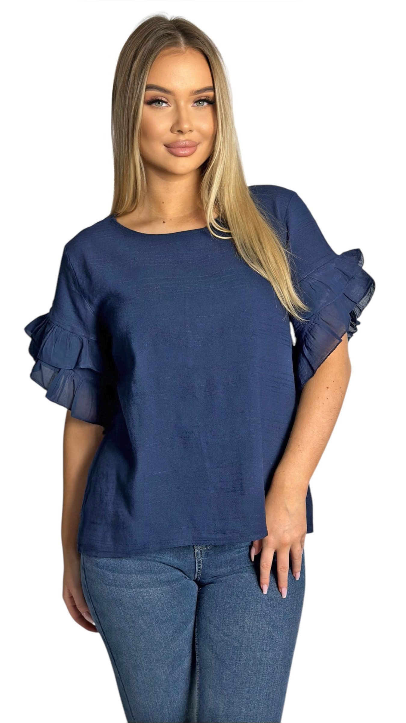 Mississhop Kurzarmshirt Charmantes Volant-Ärmel-Shirt – 100% günstig online kaufen