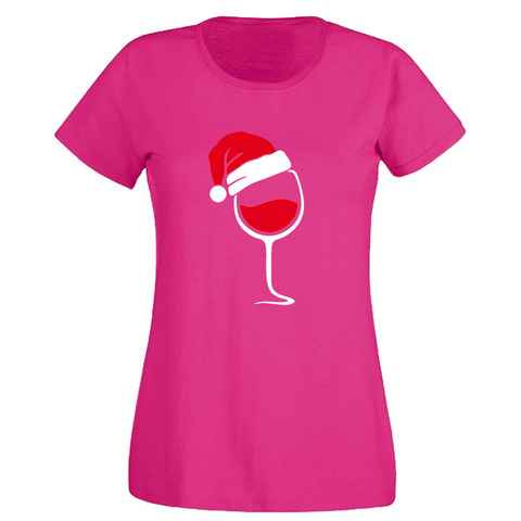 G-graphics T-Shirt Damen T-Shirt - Weihnachtsweinglas mit trendigem Frontprint, Aufdruck auf der Vorderseite, Spruch/Sprüche/Print/Motiv, für jung & alt, Slim-fit