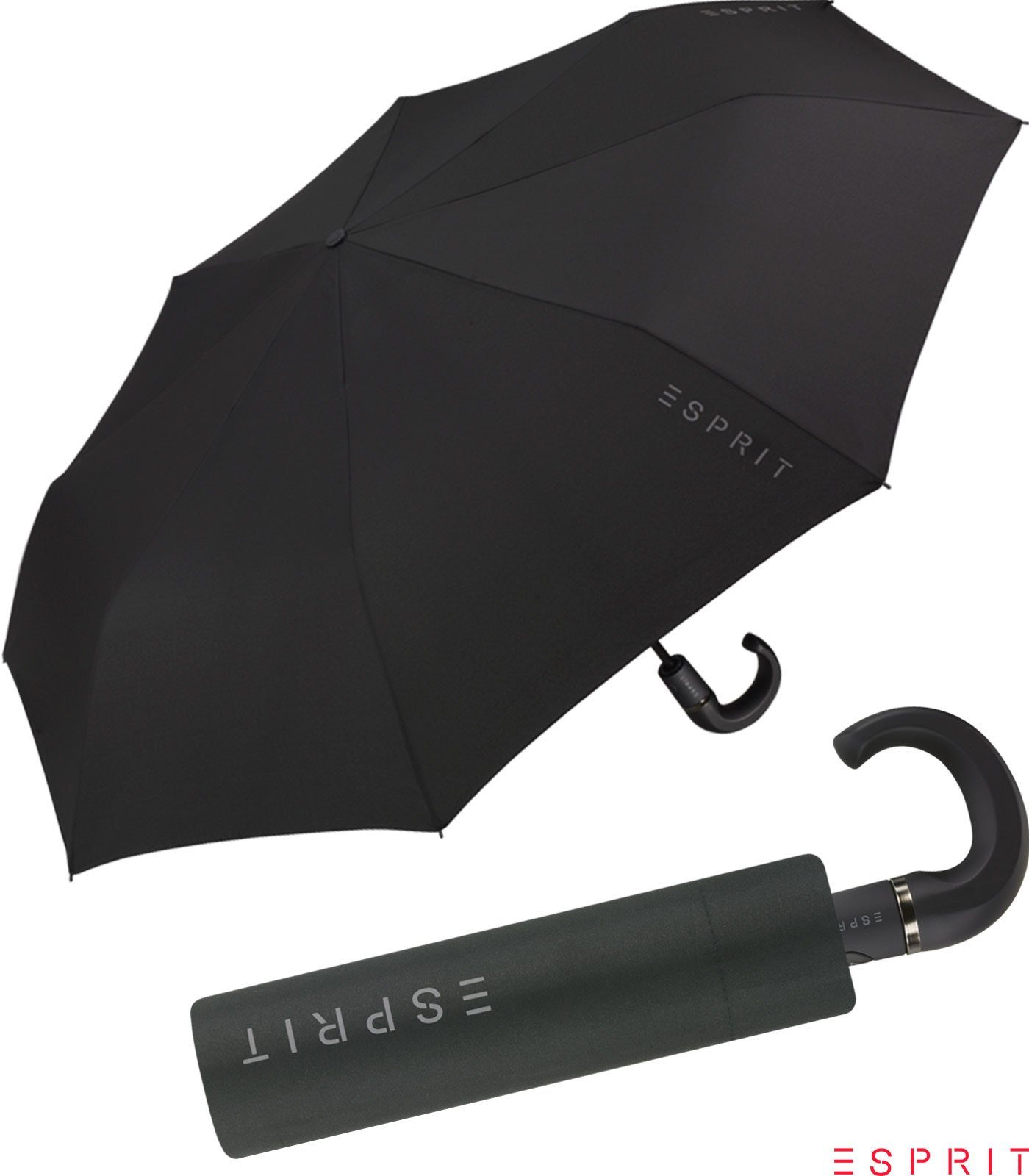 und stabil - Esprit Gents, Rundhakengriff mit Herren-Schirm praktisch Taschenregenschirm Easymatic