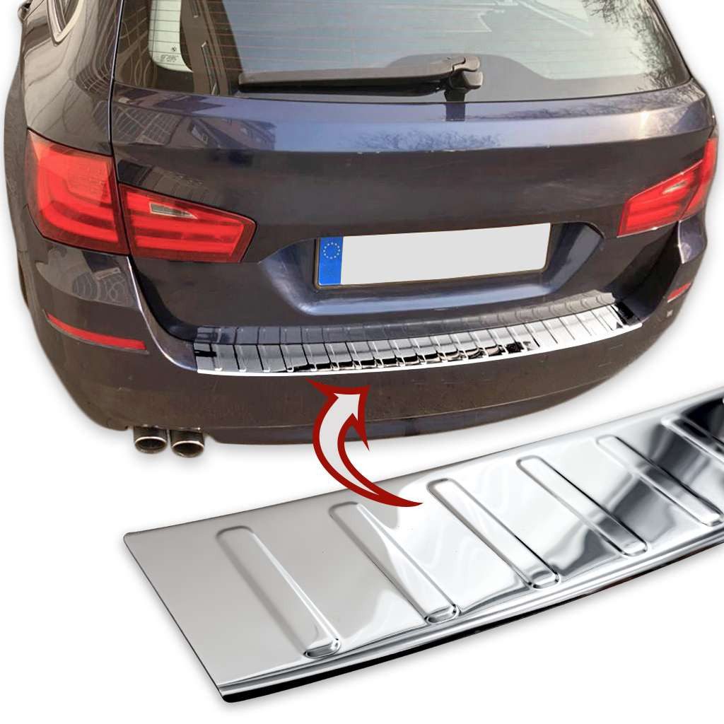 RECAMBO Ladekantenschutz für BMW 5er F11 TOURING 2010-17 + Stoßstangenschutz, V2A rostfrei, Exklusive Optik, praktischer Schutz & perfekte Passform