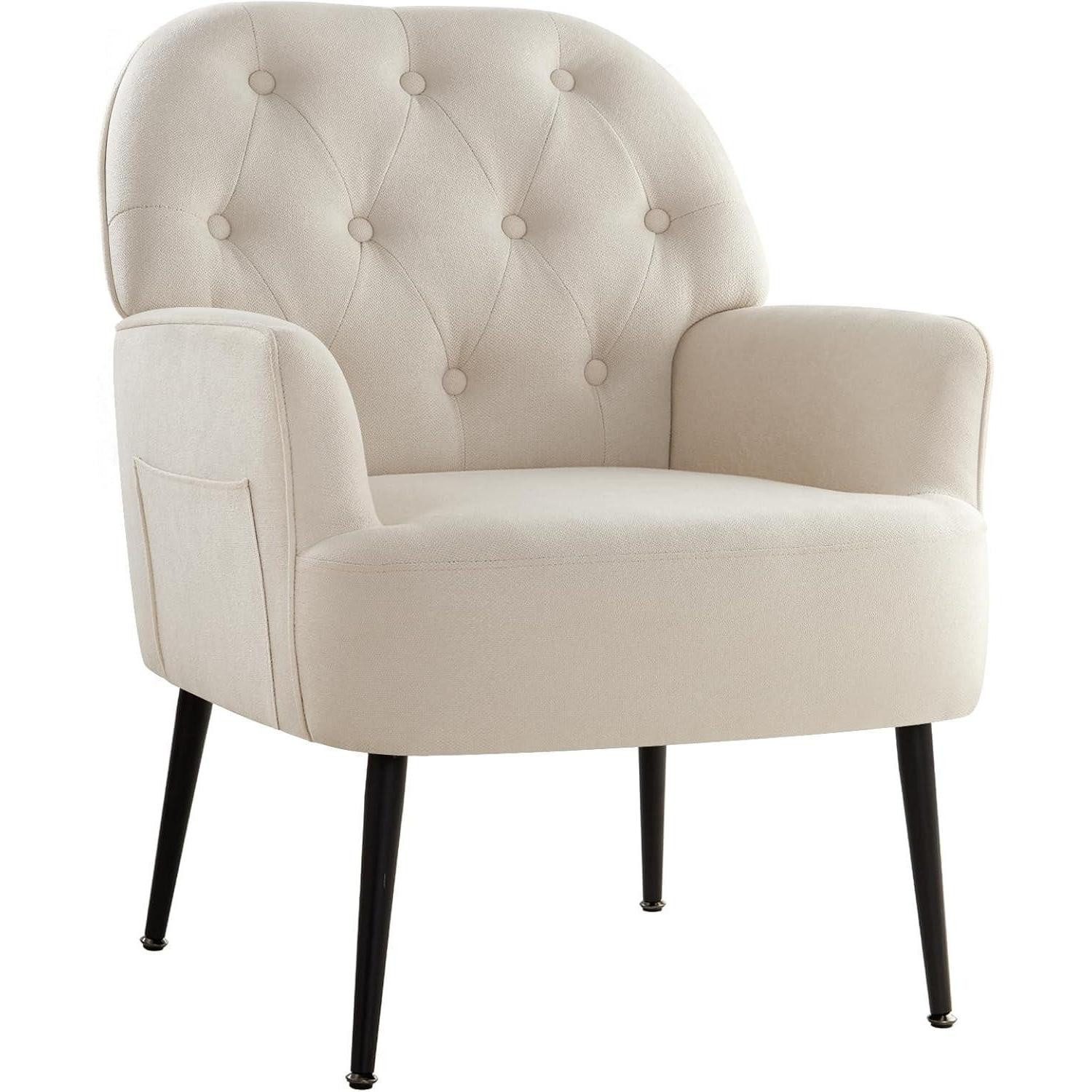 LuxusKollektion Cocktailsessel Sessel Lesesessel Wohnzimmer Armlehnen Leinen Polster Beige