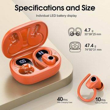 Poounur Kabellos Bluetooth 5.3, 50Std Ultraleicht Earbuds mit Bügel In-Ear-Kopfhörer (Ergonomisches Design für ultraleichten Tragekomfort, perfekt für Sport und Alltag., Noise Cancelling OhrhörerHiFi StereoLED Anzeige IP7 Wasserdicht Joggen)