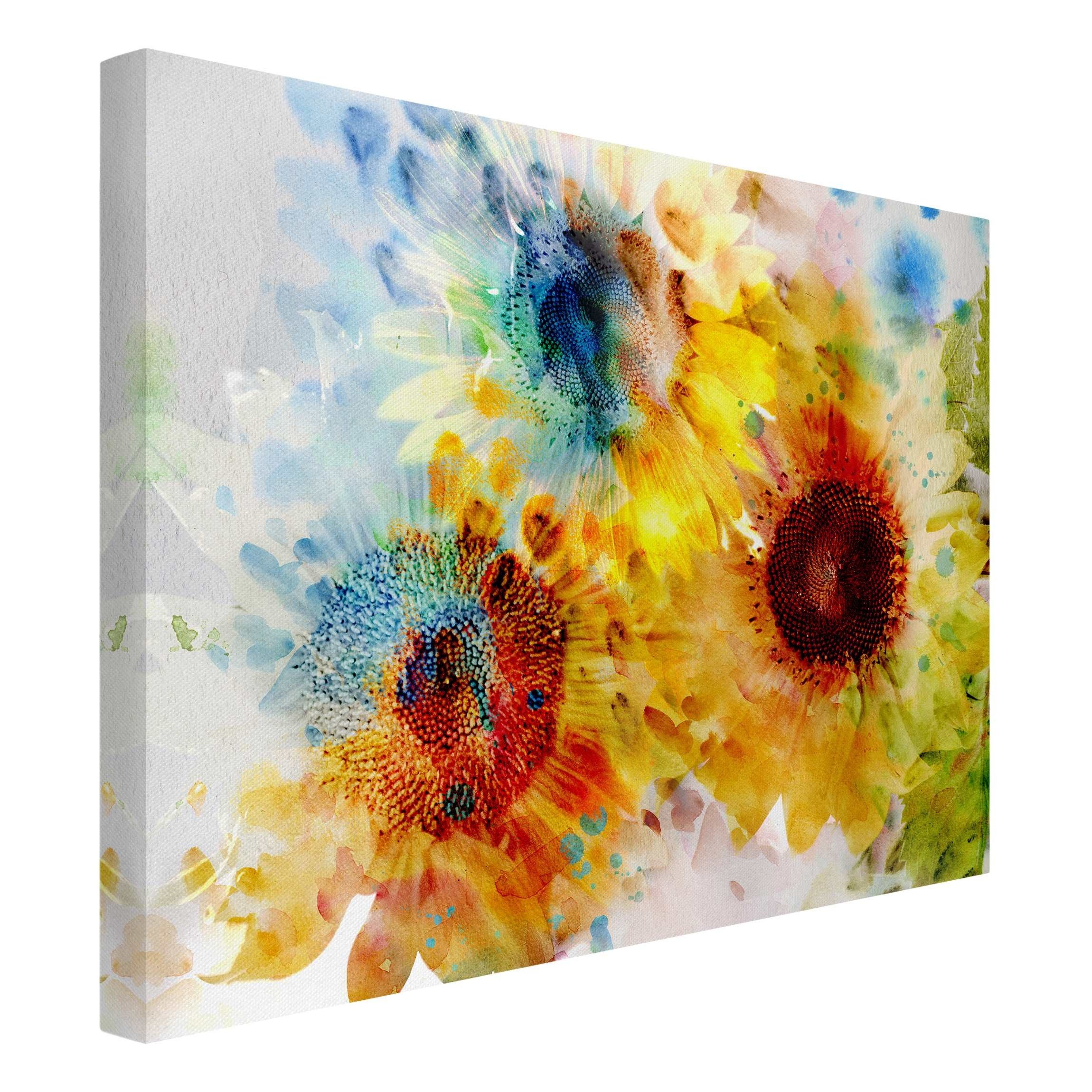 Leinwandbild Blumen Natur Aquarell Blumen Sonnenblumen gelb Bild auf Leinwand XXL
