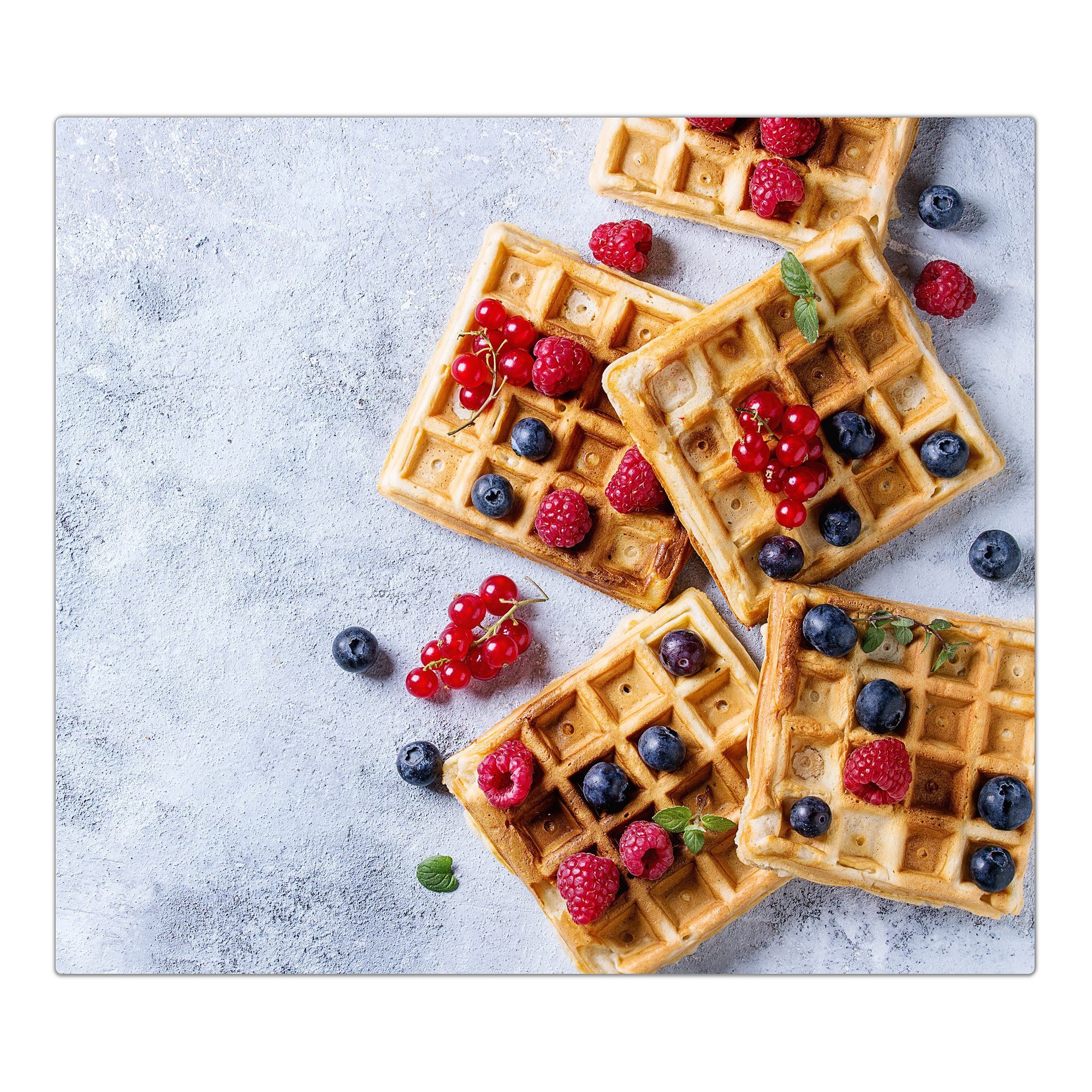 Herdabdeckplatte mit Beeren, Glas, (1 Glas Herd-Abdeckplatte aus Spritzschutz tlg) Waffeln Primedeco