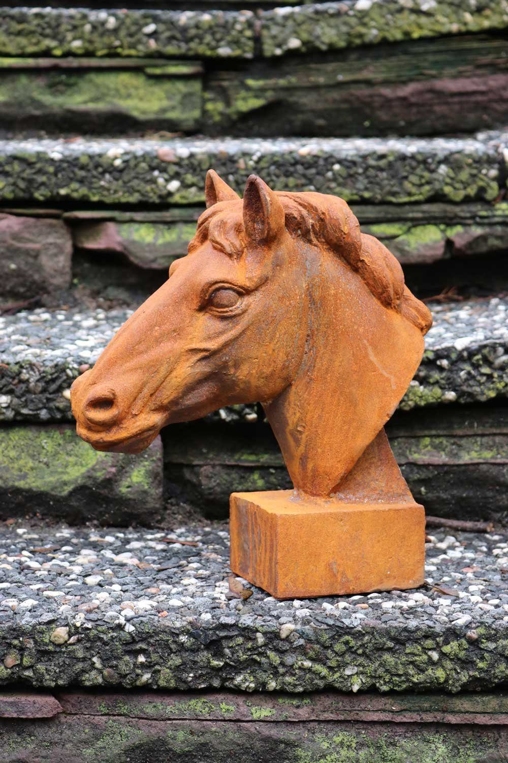 Aubaho Gartenfigur Skulptur Pferdekopf Eisen Statue horse Pferd sculpture Figur Büst iron