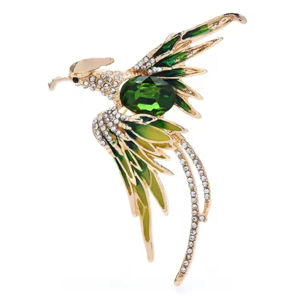 Dark-Desires Brosche Prachtvolle Paradiesvogel-Brosche Gold-Grün mit Kristallen, Damen Brosche vintage Accesssoire retro Anstecknadel