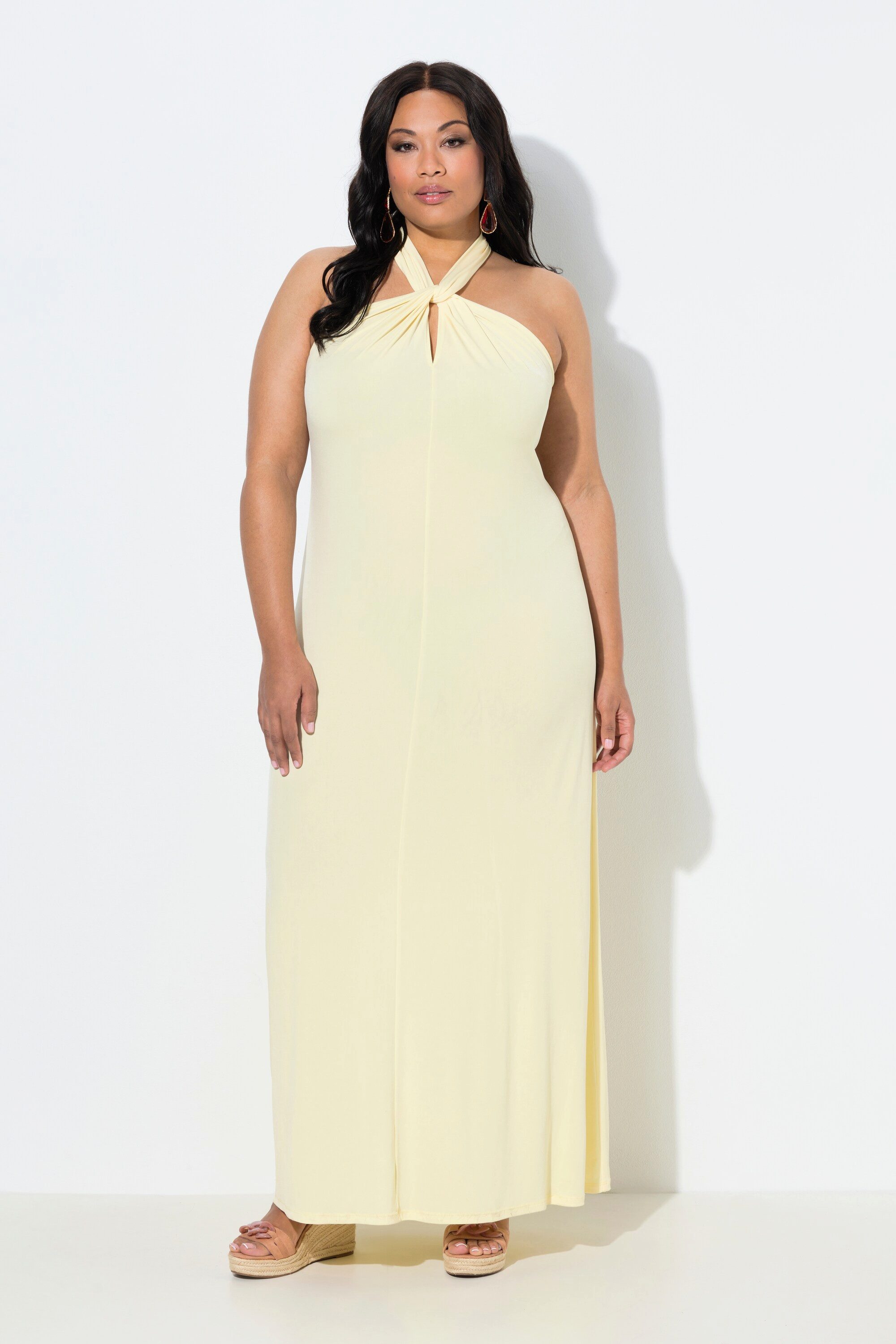 Ulla Popken Jerseykleid Maxikleid Neckholder drapiert ärmellos