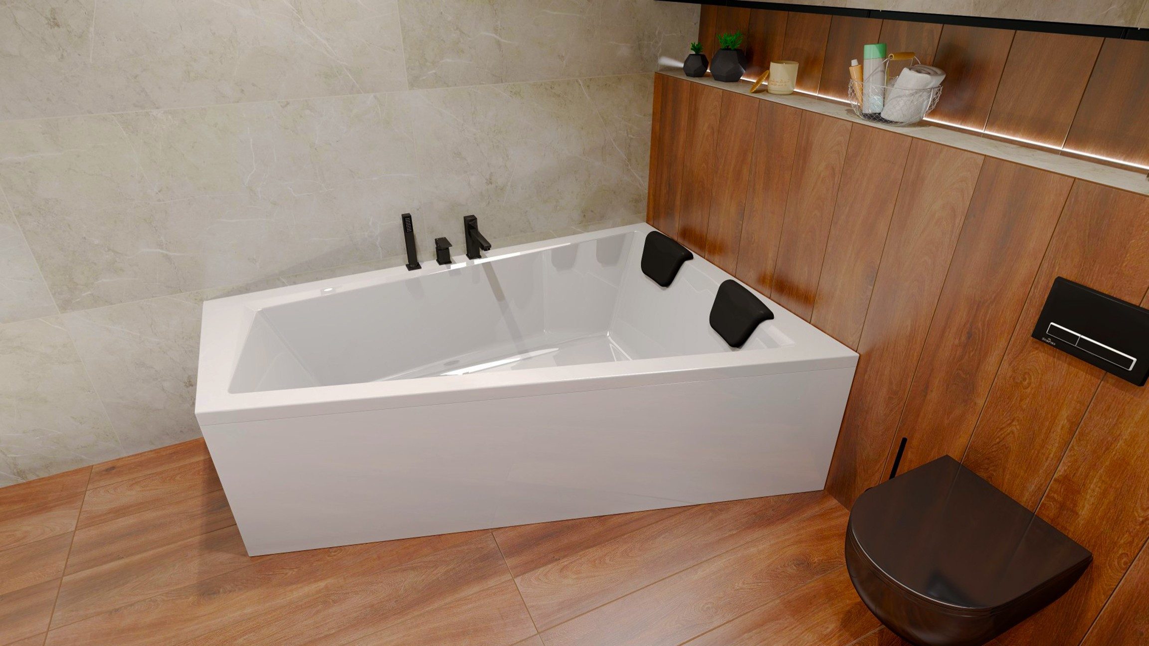 KOLMAN Badewanne Eckwanne 150x85 INTIMA Rechts mit AcrylSchürze + 2 Kopfstützen, (IntimaSET), Ablaufgarnitur & Füße GRATIS – Bild 4 von 5