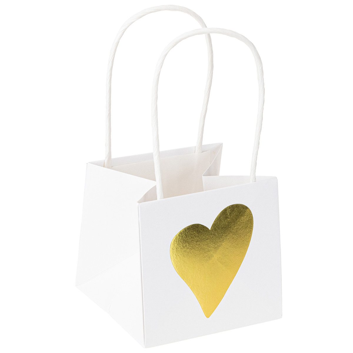 Viana Tragetasche Weiß-Goldene Geschenktüten mit Henkel – 8,5x8,5x8cm – 12er Set, 12 St