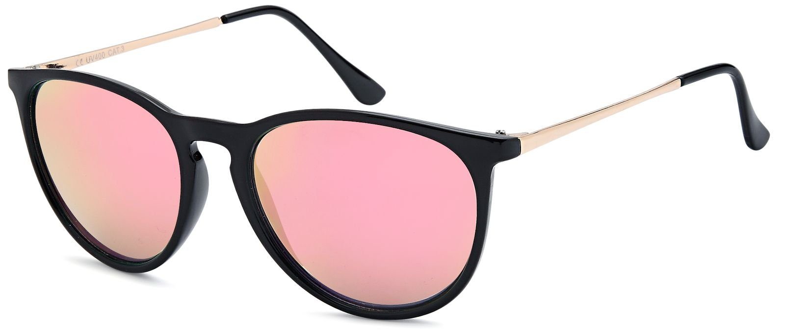 verspiegelt (1-St) Verspiegelt styleBREAKER Pink Sonnenbrille Schwarz Gestell Glas /