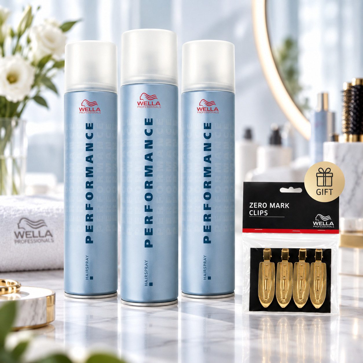 Wella Professionals Haarspray Performance Haarspray – 3x 500 ml inkl. Haarschmuck