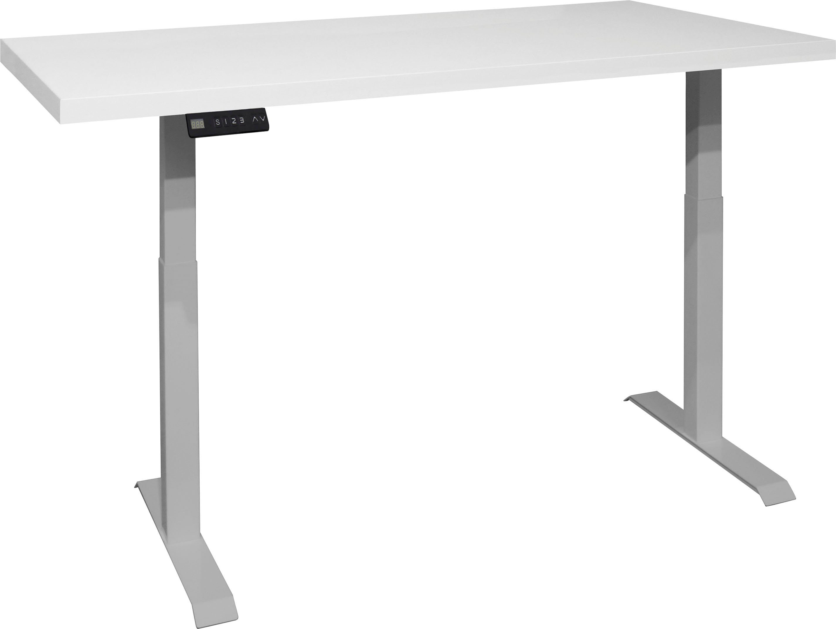 Mäusbacher Schreibtisch Big System Office, Breite 180 cm, elektrisch höhenverstellbar silber / weiß matt lack | weiß matt lack | Schreibtische