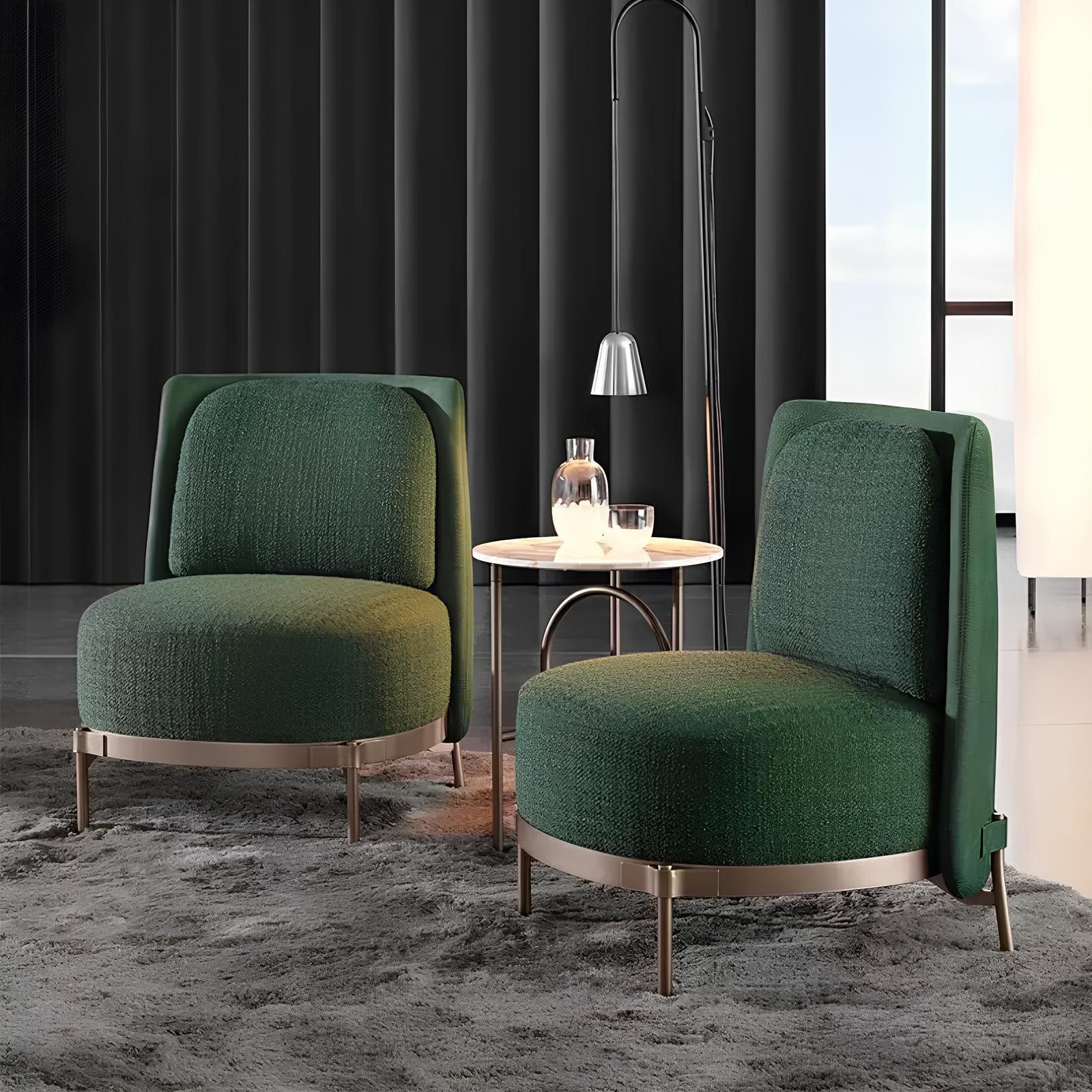 JVmoebel Loungesessel Lounge Sessel in Grün mit goldenen Edelstahlfüßen (Set, 2-St., Lounge Sessel Set für entspannte Hotelatmosphäre in Grün), Made in Europa