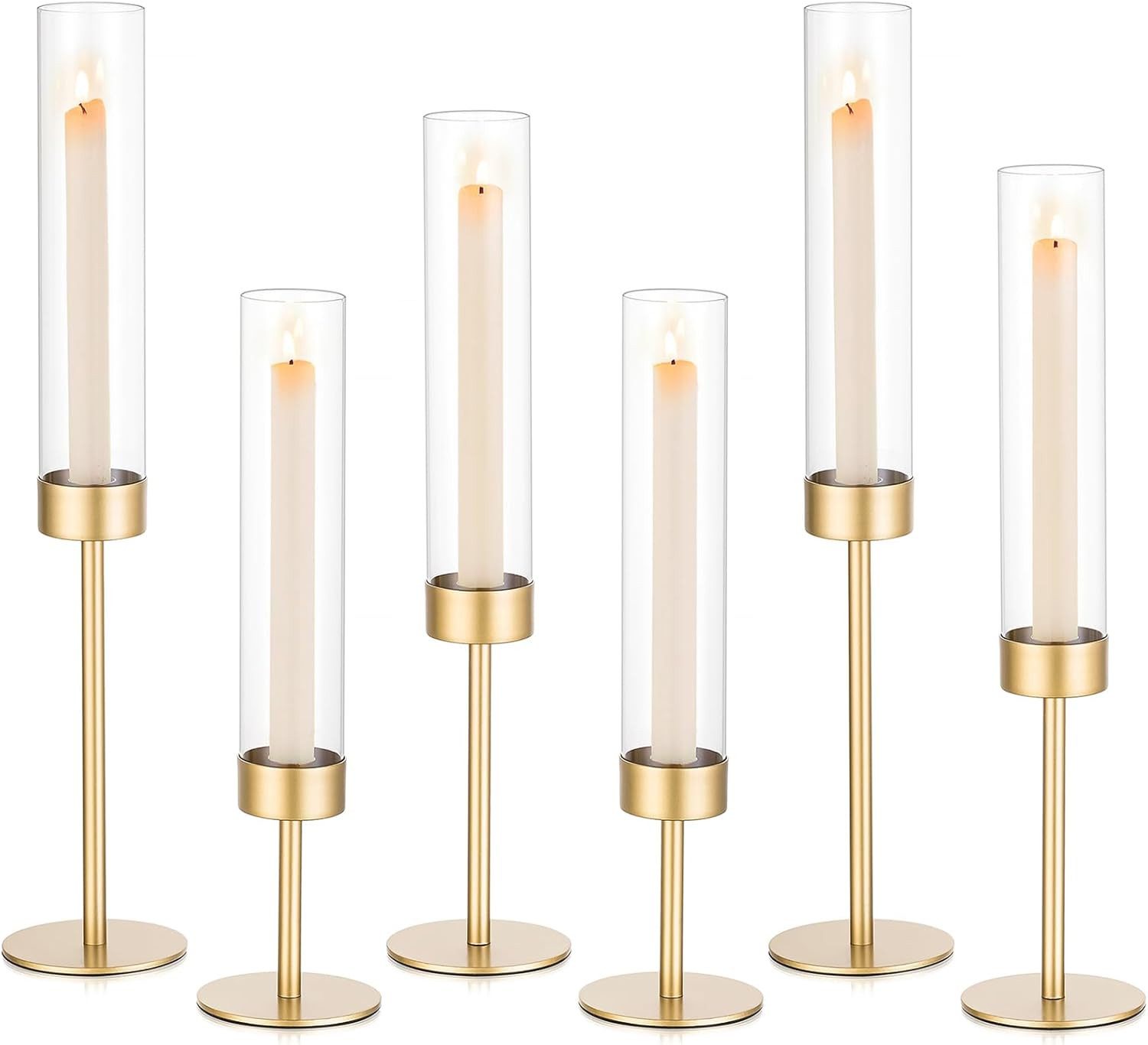 FELIXLEO Teelichthalter 6er Set Gold Kerzenständer mit Glaszylinder für Hochzeit (1 St)