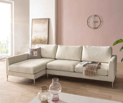 DELIFE Ecksofa Marla, Chenille Creme-Weiß 285x140 cm Ottomane links Ecksofa