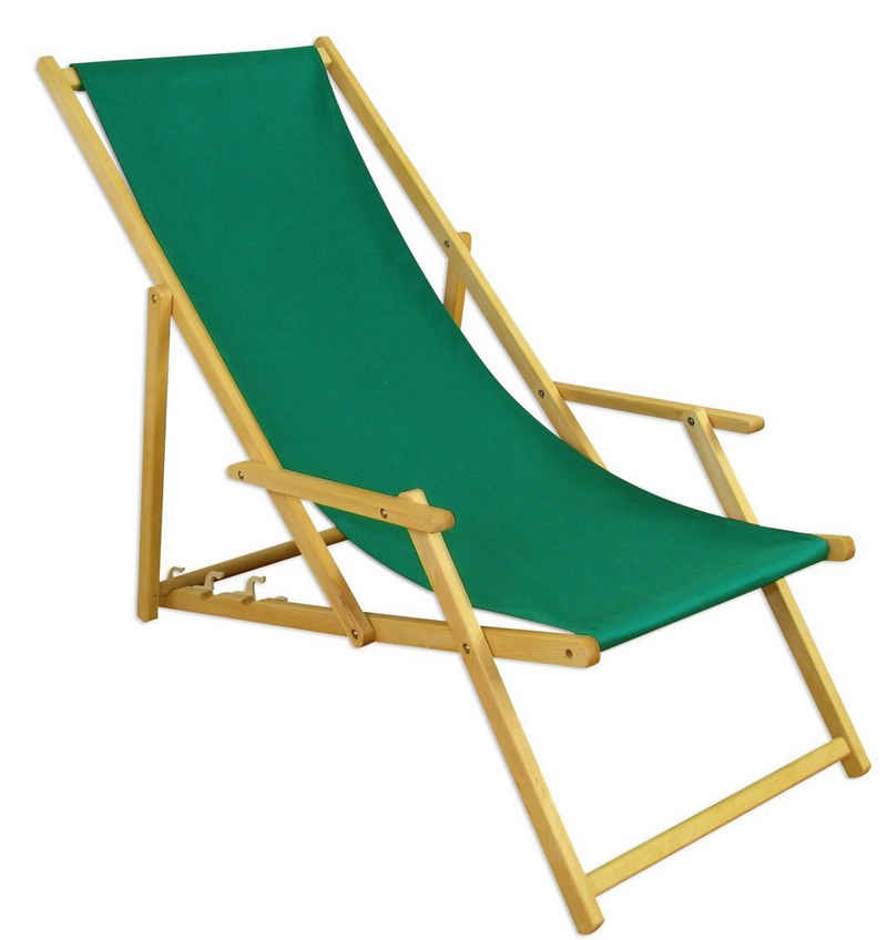 ERST-HOLZ Gartenliege Holz-Liegestuhl klein oder groß mit viel Zubehör, Stofffarbe grün