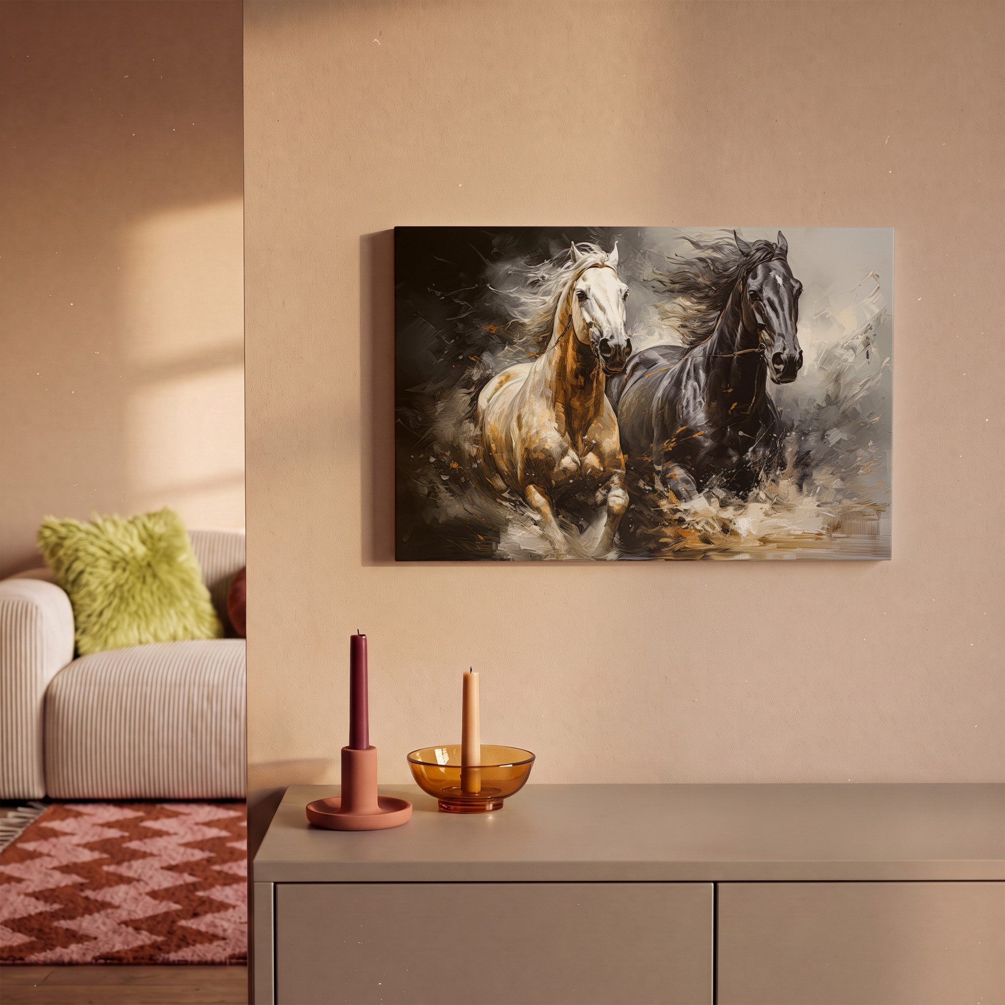 OneMillionCanvasses® Leinwandbild Pferde - Schwarz - Weiß - Tiere, Fotodruck (1 St), Leinwand Canvas Wandbild, Wanddekoration 20x30 cm – Bild 2 von 5
