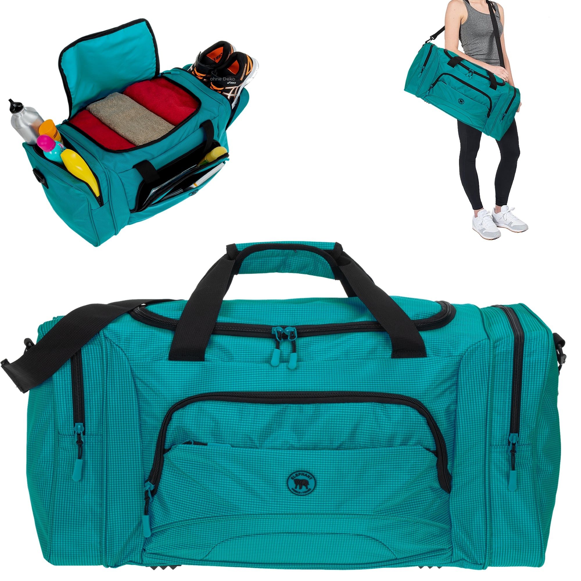 ELEPHANT Sporttasche Reisetasche Saunatasche Damen Herren groß 62 cm XL, Color Sport Reise Sauna Tasche Fitness Gym + Flasche