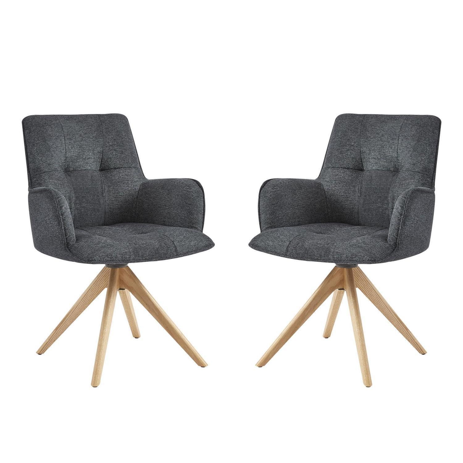 LuxusKollektion Esszimmerstuhl Drehstuhl Esszimmer 2er Dunkelgrau Boucle