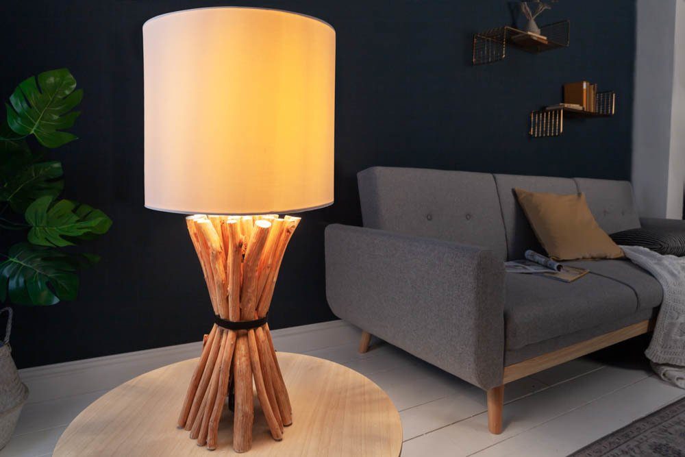 Leuchtmittel, / riess-ambiente · · EUPHORIA beige Wohnzimmer Tischleuchte Massivholz Maritim 56cm natur, ohne · Leinen