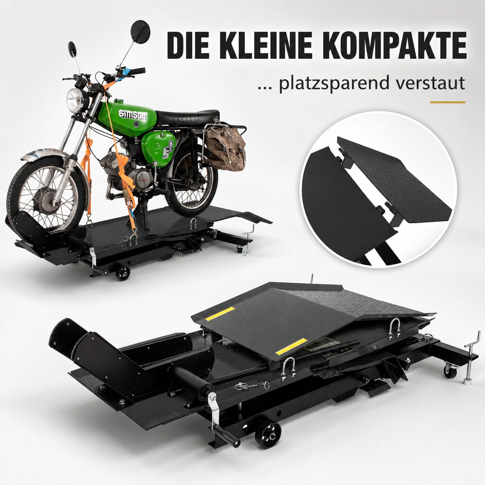 TRUTZHOLM Hydraulikheber Motorradhebebühne hydraulisch 360 kg Breite 50cm Motorradheber, Platzsparende Hebebühne, abnehmbare Auffahrrampe – Bild 5 von 5