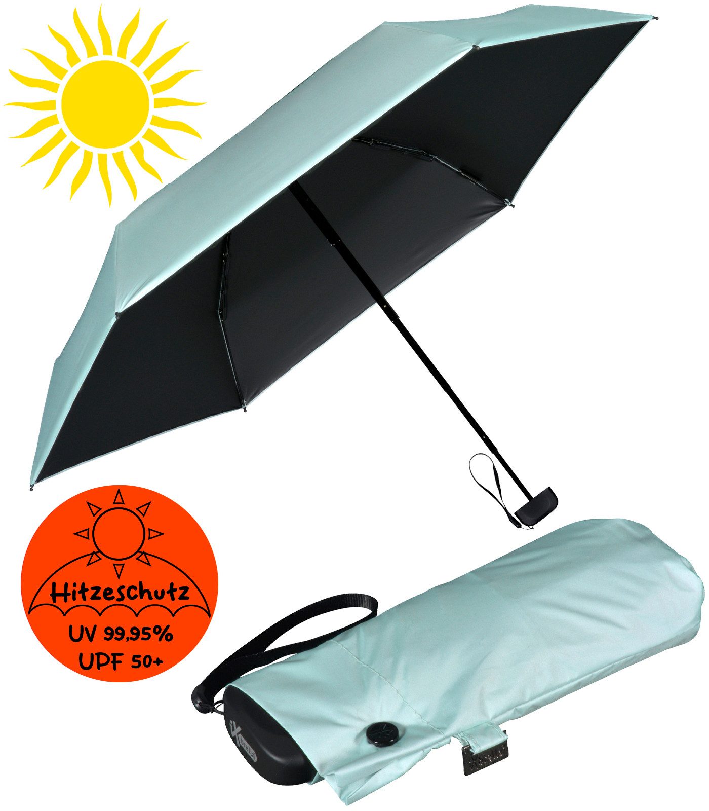 Taschenregenschirm Sonnen-Regenschirm mit UPF 50+, UV-Hitze-Schutz