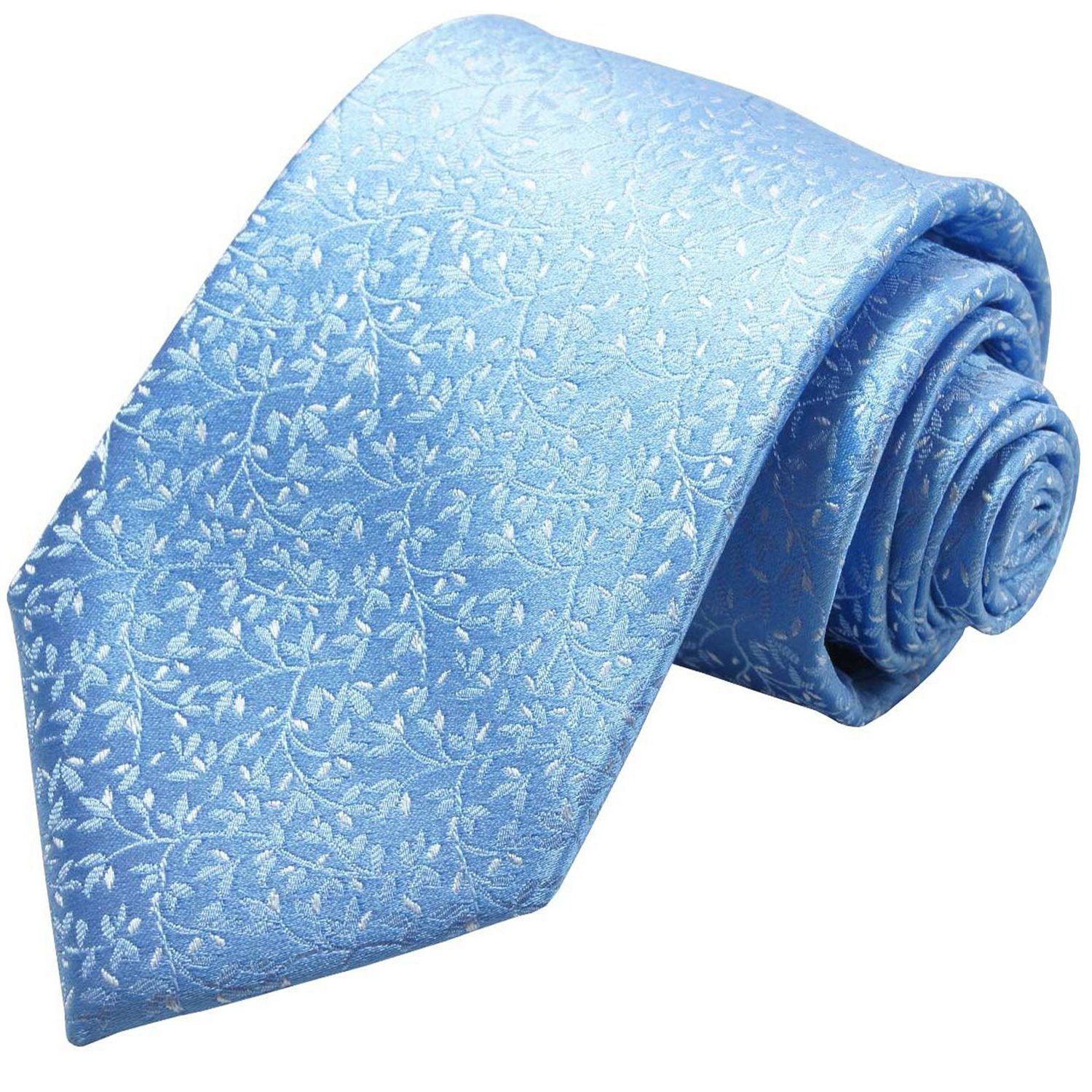 Paul Malone Krawatte Herren Seidenkrawatte Designer Schlips modern geblümt 100% Seide Schmal (6cm), Extra lang (165cm), hellblau 2133