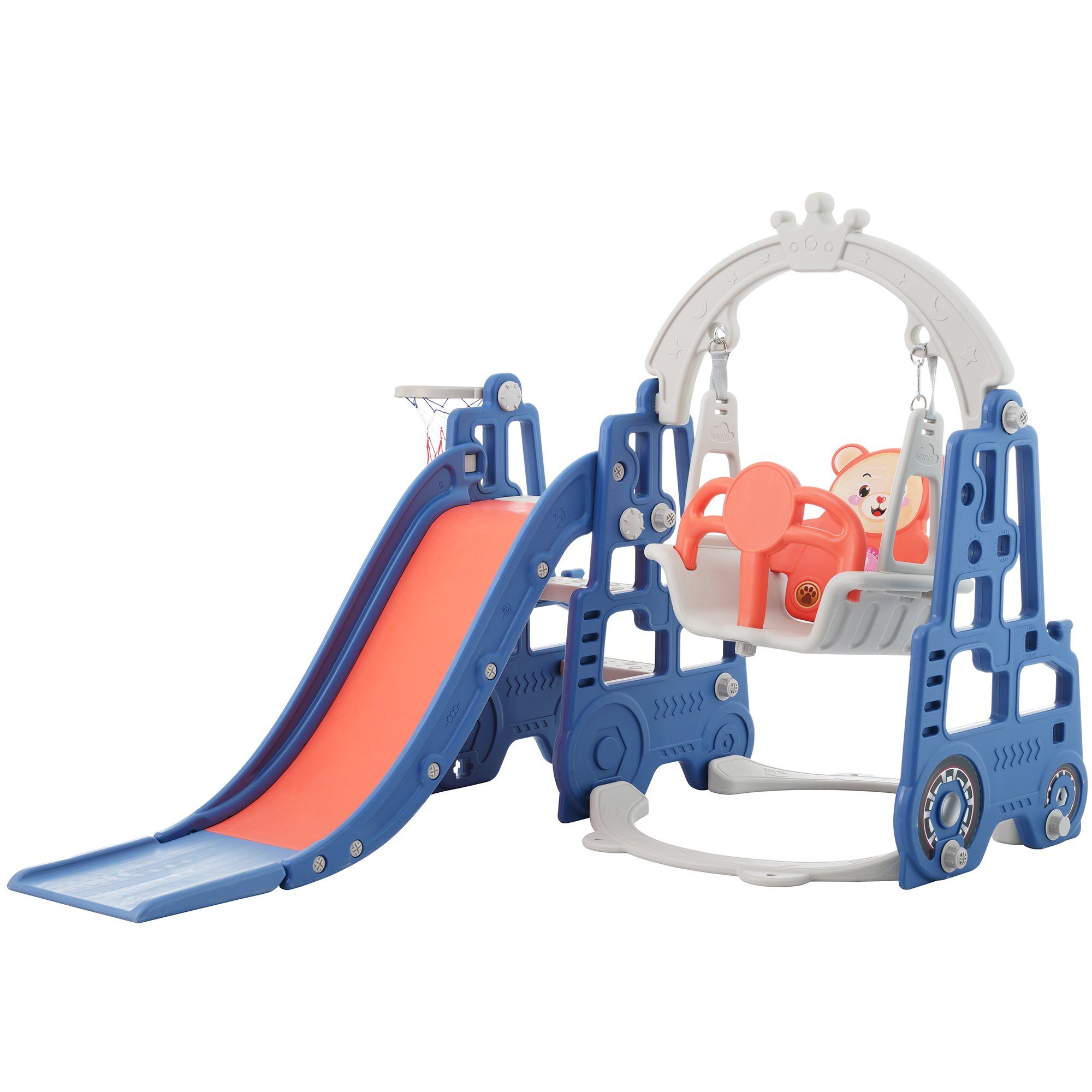 BlingBin Indoor-Rutsche 4 (Rutschenkombination, Schaukel Kinderrutsche Blau 1 in 1-tlg., Schaukel, Basketballkorb 1er Klettern, Kinderrutsche, und Set), Spielzeug