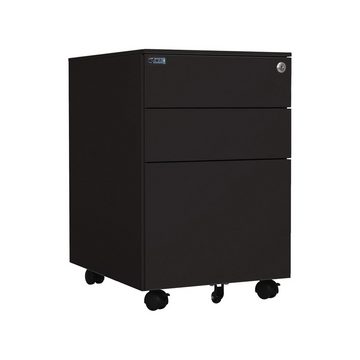 Makika Aktenschrank Rollcontainer abschließbar Schubladen und Rollen 60x39x50cm Schwarz