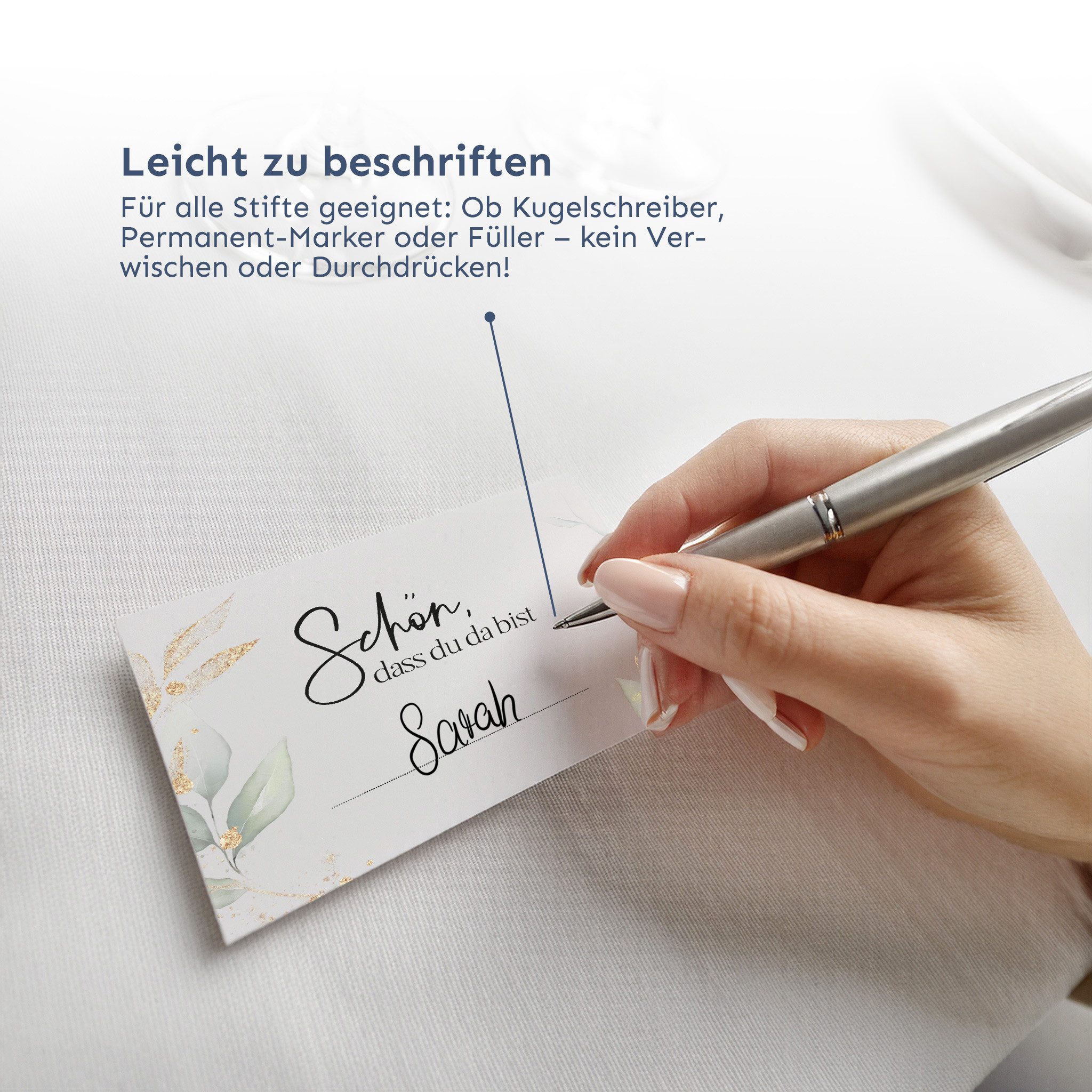 white & ivory Papierdekoration Platzkarte "schön, dass du da bist", 50 Stück, Tischkarten – Bild 4 von 5