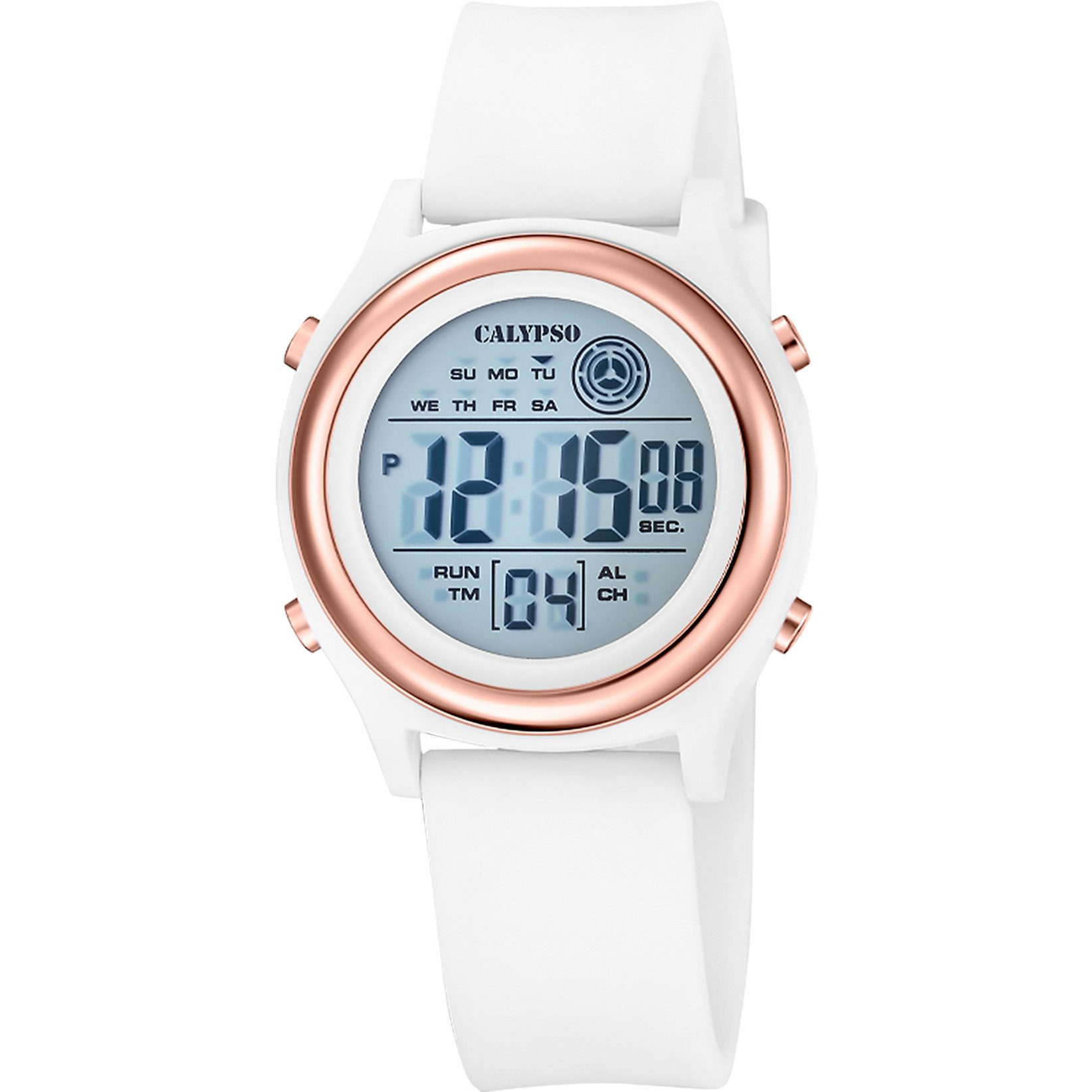 Calypso Digitaluhr Digital Crush Damenuhr K6083-1 Weiß Rosé Kunststoffband 35,4 mm