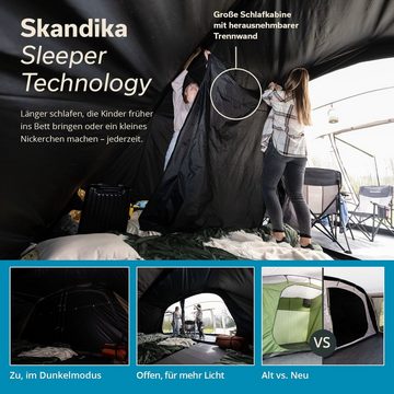 Skandika Kuppelzelt SKANDIKA Nordland 6 Sleeper (grau), 3000 mm Wassersäule, verdunkelte Schlafkabine, Moskitonetz, 3 Eingänge