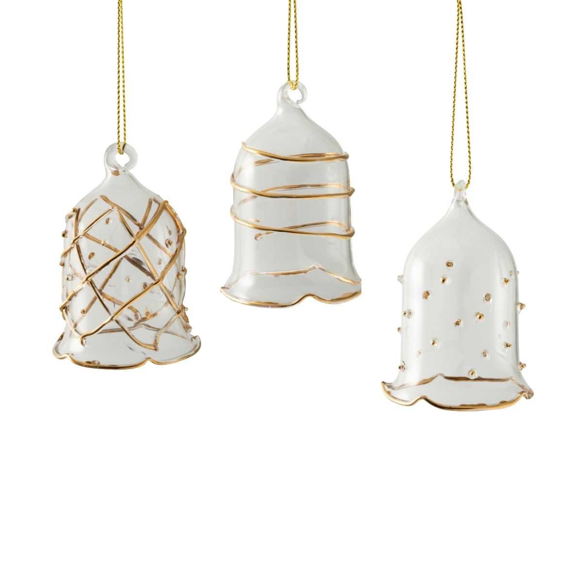 Villeroy & Boch Christbaumschmuck Winter Collage Accessoires Weihnachtsgeschirr, Jahresglocke, Weihnachtsglocke, Christbaumglocke Set 3-tlg.