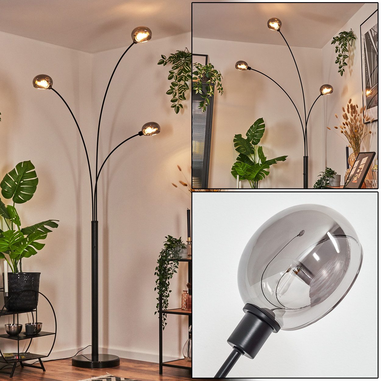 Stehlampe Stehlampe aus Metall in Schwarz/Rauchfarben