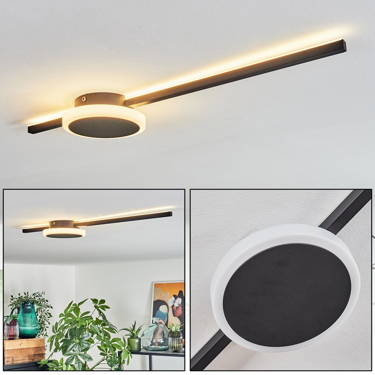 insgesamt, 1550 moderne Metall/Kunststoff wechselbar, 11,7 an Decke, LED aus mit Deckenleuchte Kelvin, 3000 hofstein in Schwarz/Weiß, Lumen Deckenlampe LED Watt der Lichteffekt