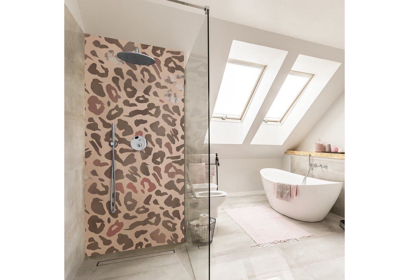 Thumbnail - Bilderdepot24 Duschrückwand Muster rosa Duschrückwand ohne Bohren Dusche, (0,61 mm starke Folie selbstklebend Wandpaneel...