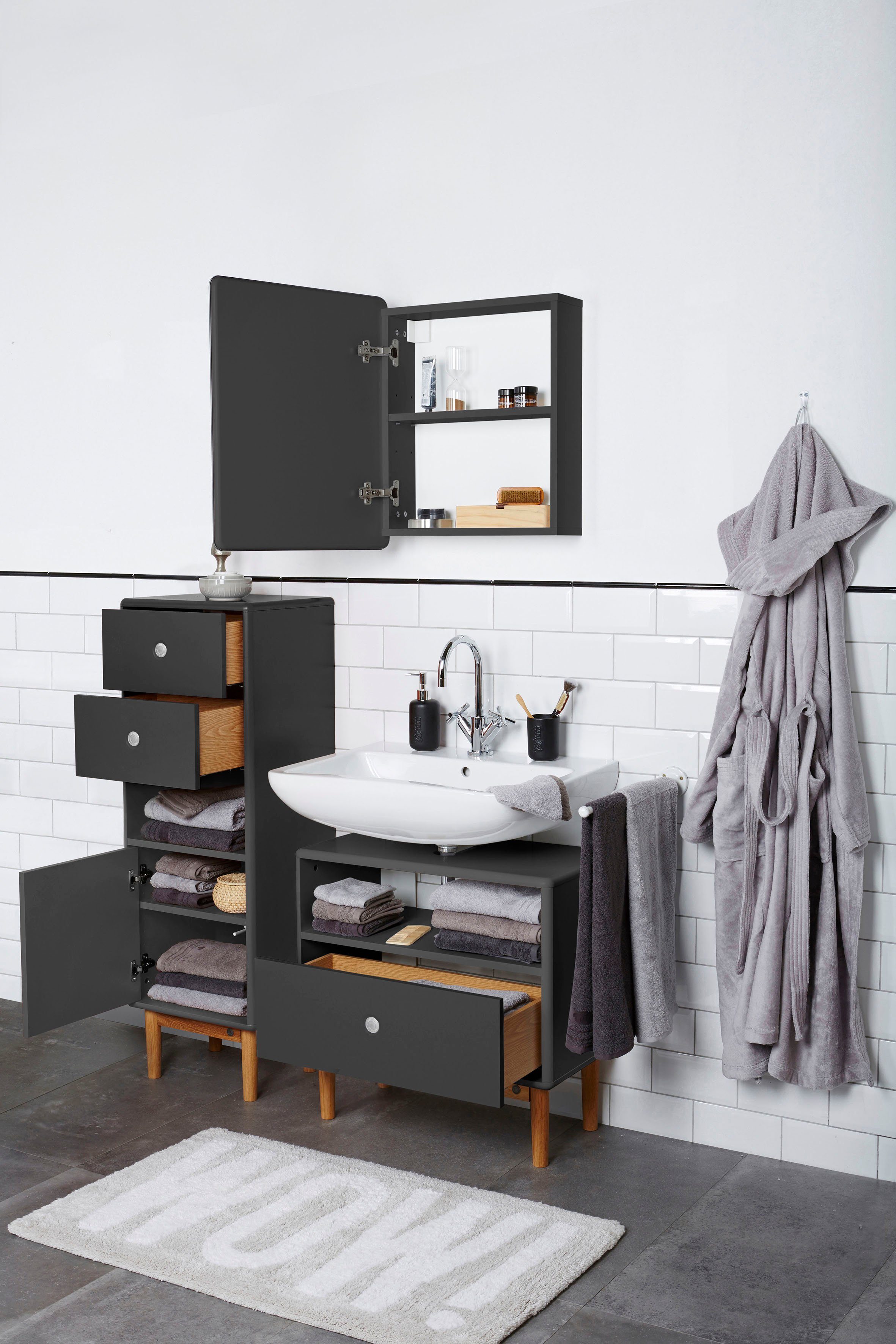 TOM TAILOR HOME Unterschrank COLOR cm 40 2 BATH Füße 1 Tür Eiche, Push-to-Open, anthracite & Breite mit Schubladen, mit