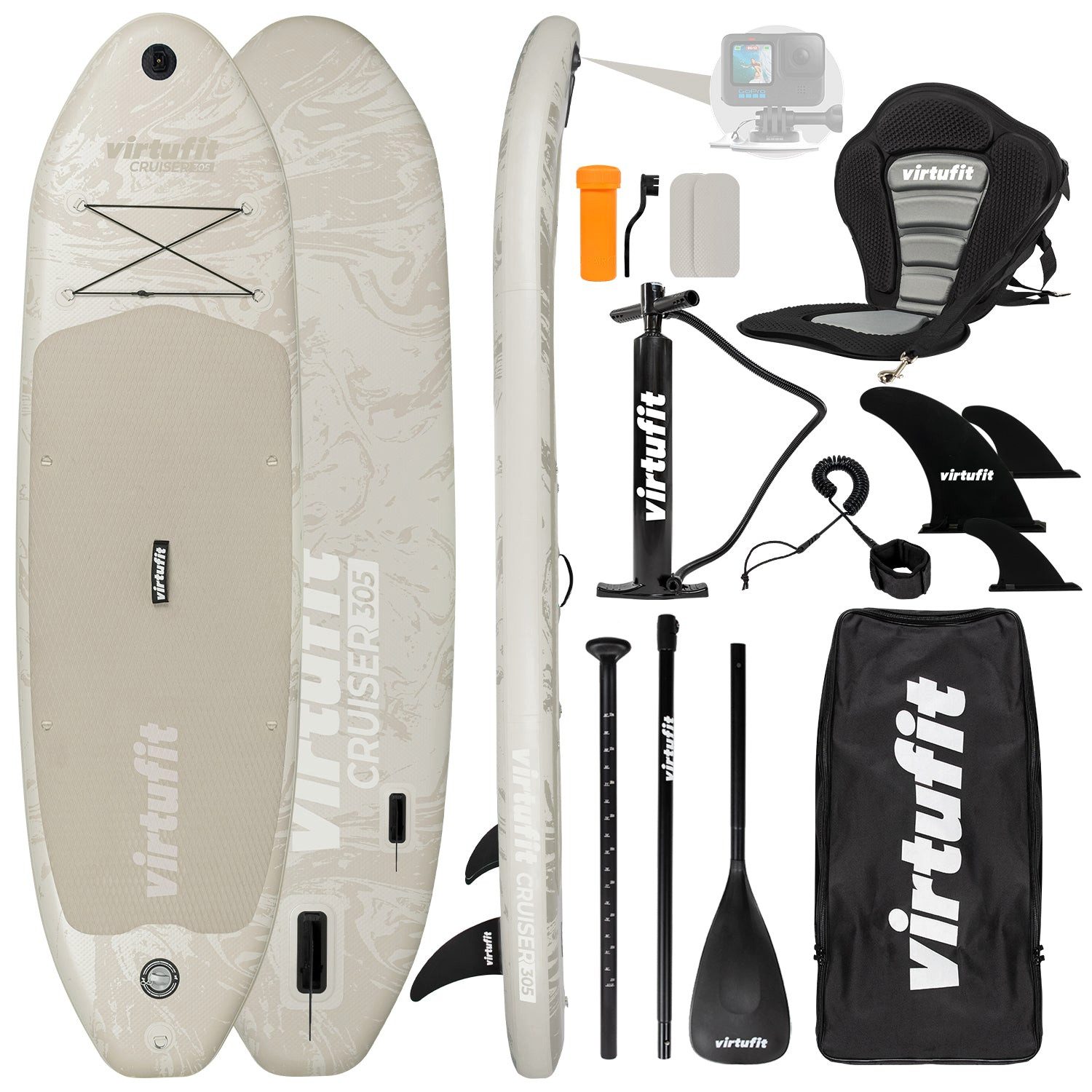 VirtuFit Inflatable SUP-Board VirtuFit Supboard Cruiser 305 Sandbeige mit Kajak-Sitz
