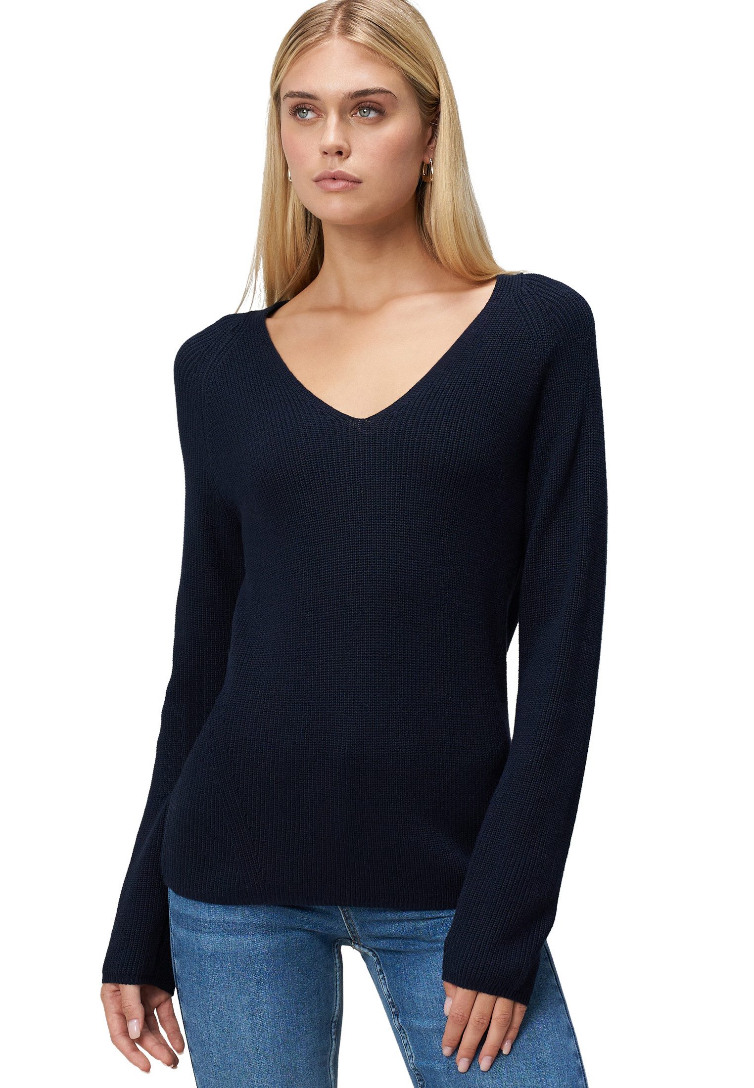 Zero Strickpullover Damen Strukturpullover mit V-Ausschnitt (1-tlg) Plain/o günstig online kaufen