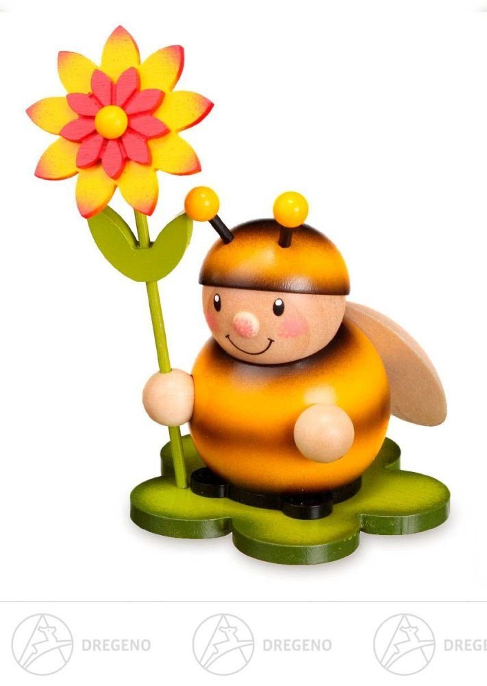 Dregeno Erzgebirge Teelichthalter Zubehör Vario Tischleuchter Hummel mit Blüte rechts farbig Höhe = 8, mit großer Blüte