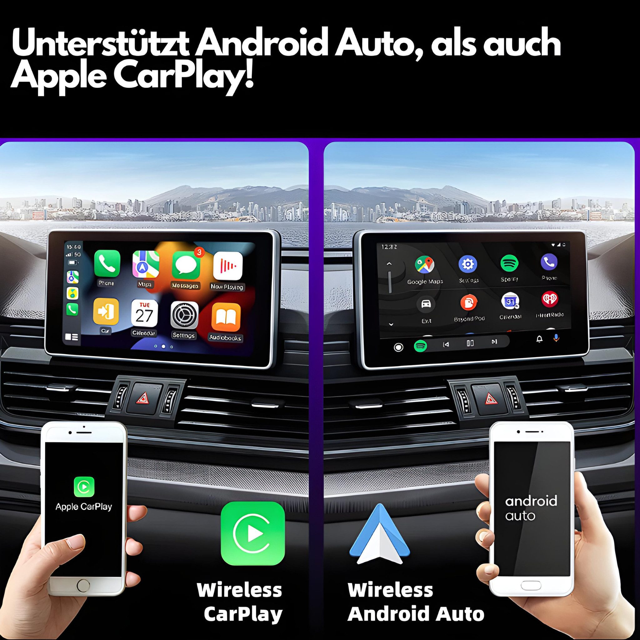 HS.SUPPLY Wireless USB Stick, Wireless CarPlay / Wireless Android Auto Adapter Auto-Adapter Standard-USB zu Bluetooth, WiFi, 2in1 Dongle - für CarPlay & AndroidAuto geeignet
